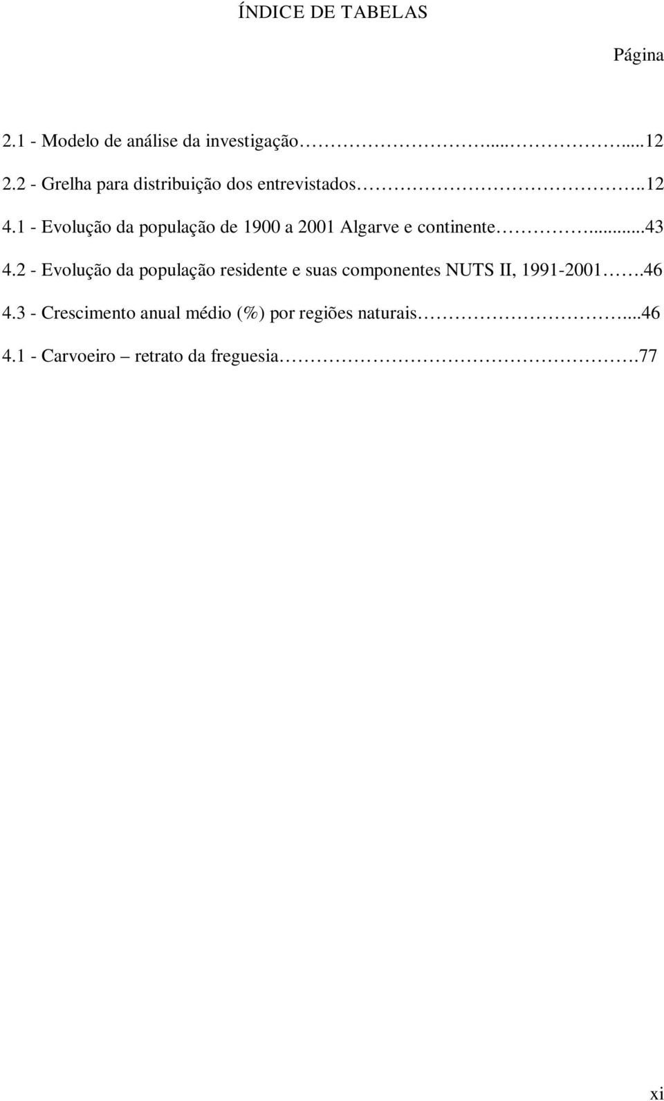 1 - Evolução da população de 1900 a 2001 Algarve e continente...43 4.