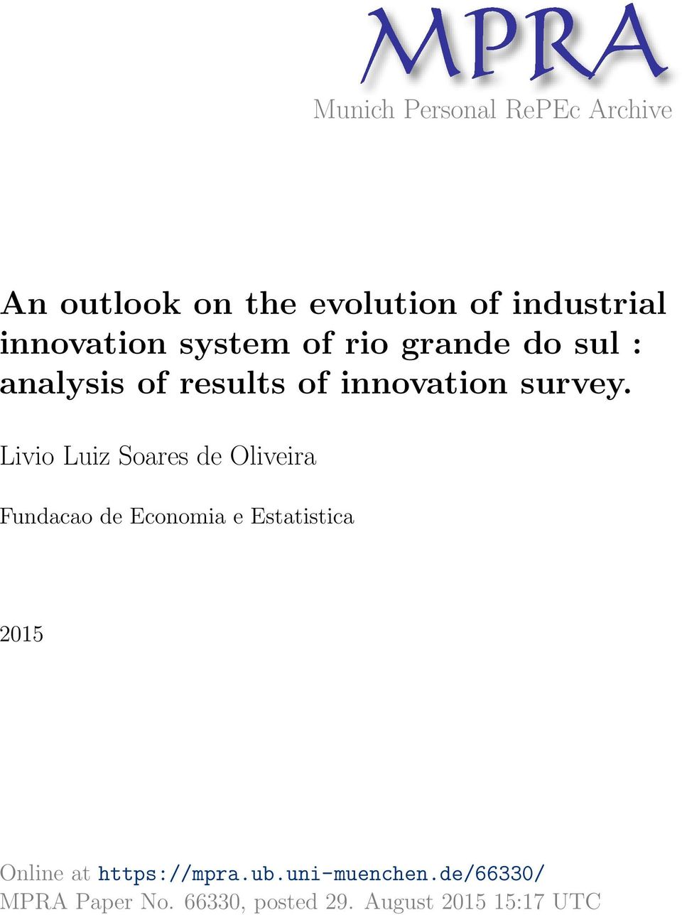 Livio Luiz Soares de Oliveira Fundacao de Economia e Estatistica 2015 Online at