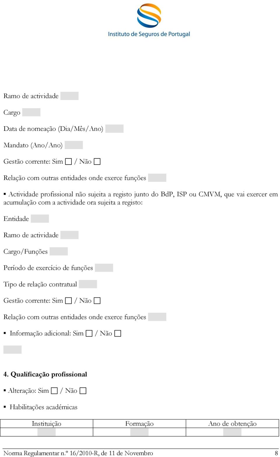 actividade Cargo/Funções Período de exercício de funções Tipo de relação contratual Gestão corrente: Relação com outras entidades onde exerce funções