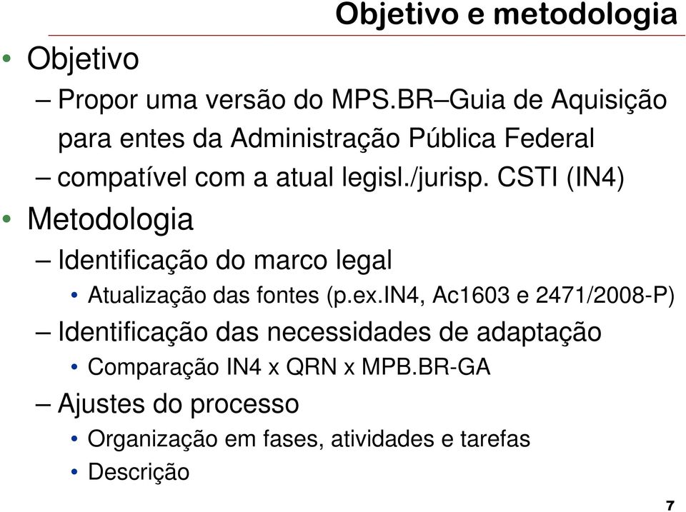 CSTI (IN4) Metodologia Identificação do marco legal Atualização das fontes (p.ex.