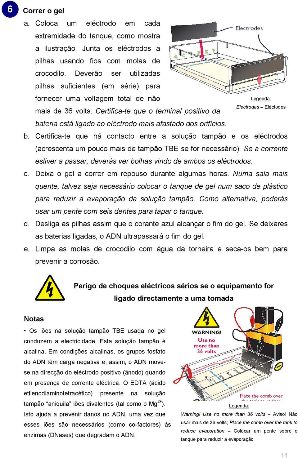 Certifica-te que o terminal positivo da bateria está ligado ao eléctrodo mais afastado dos orifícios. Electrodes Eléctodos b.