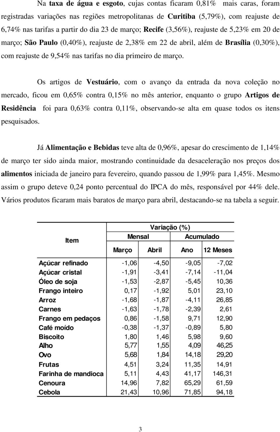 Os artigos de Vestuário, com o avanço da entrada da nova coleção no mercado, ficou em 0,65% contra 0,15% no mês anterior, enquanto o grupo Artigos de Residência foi para 0,63% contra 0,11%,