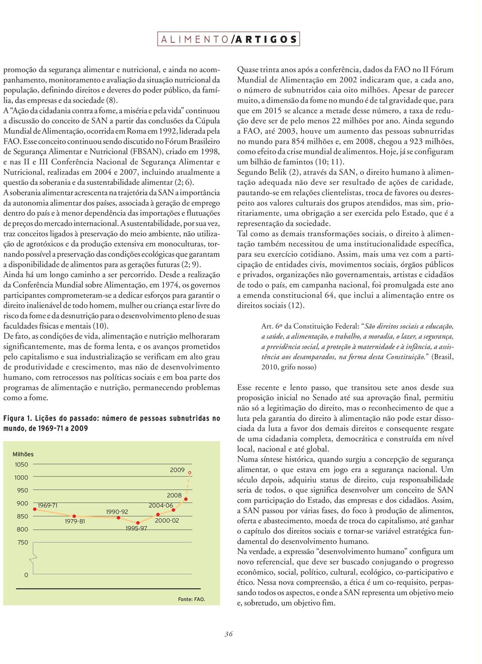 A Ação da cidadania contra a fome, a miséria e pela vida continuou a discussão do conceito de SAN a partir das conclusões da Cúpula Mundial de Alimentação, ocorrida em Roma em 1992, liderada pela FAO.