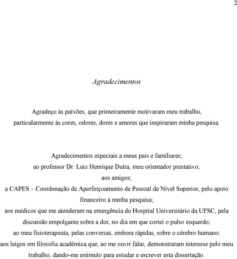 Luiz Henrique Dutra, meu orientador prestativo; aos amigos; a CAPES Coordenação de Aperfeiçoamento de Pessoal de Nível Superior, pelo apoio financeiro à minha pesquisa; aos médicos que me atenderam