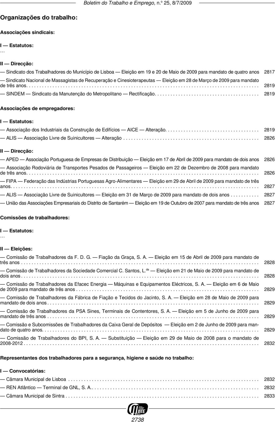 ....................................... 2819 Associações de empregadores: I Estatutos: Associação dos Industriais da Construção de Edifícios AICE Alteração.