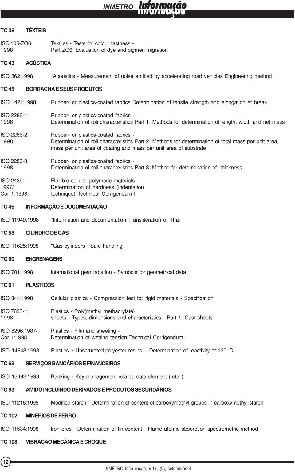 Rubber- or piastics-coated fabrics - 1998 Determination of roli characteristics Part 1: Methods for determination of length, width and net mass ISO 2286-2: Rubber- or plastics-coated fabrics - 1998