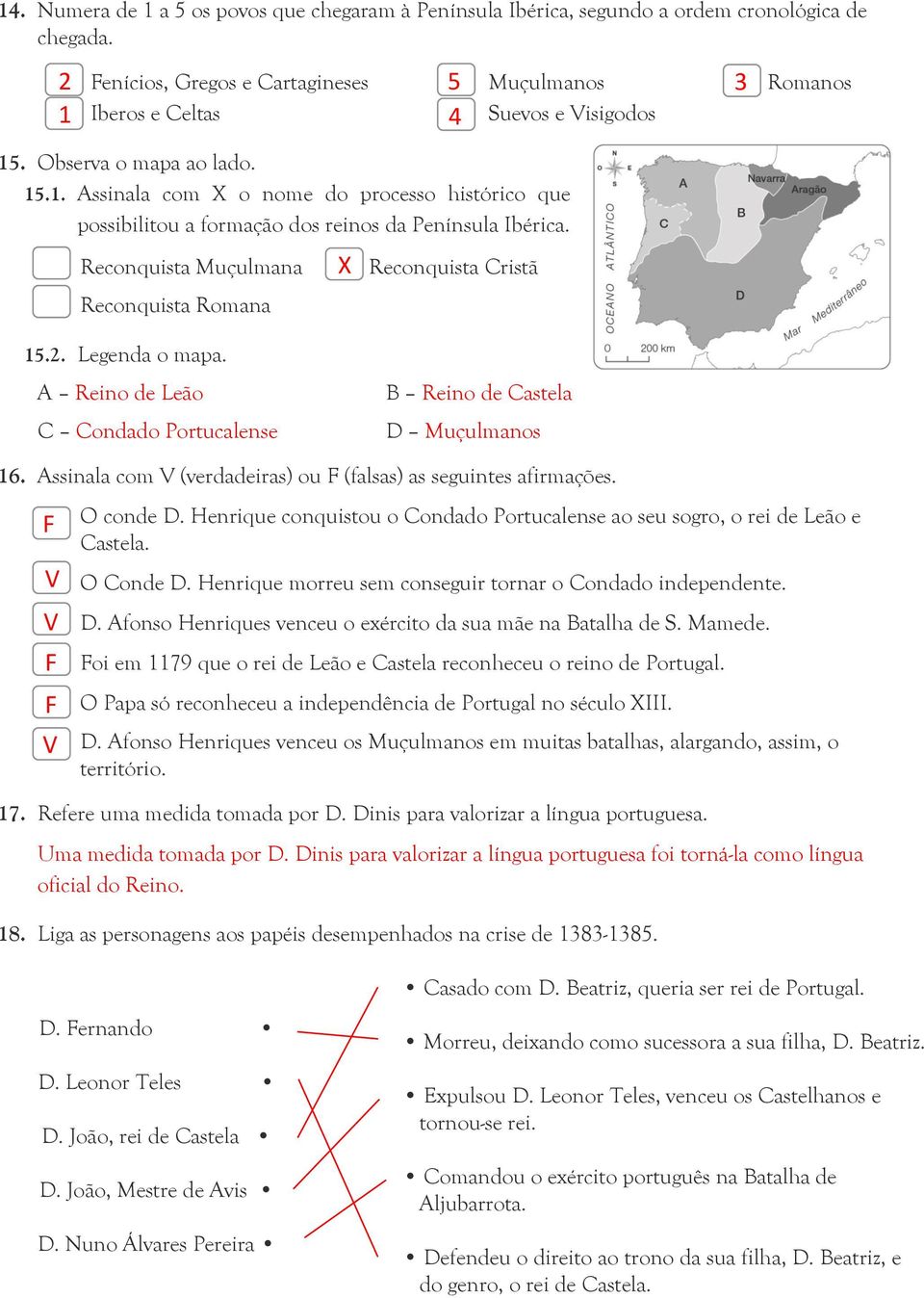 Reconquista Muçulmana Reconquista Romana Reconquista Cristã 3 Romanos 15.2. Legenda o mapa. A Reino de Leão C Condado Portucalense B Reino de Castela D Muçulmanos 16.