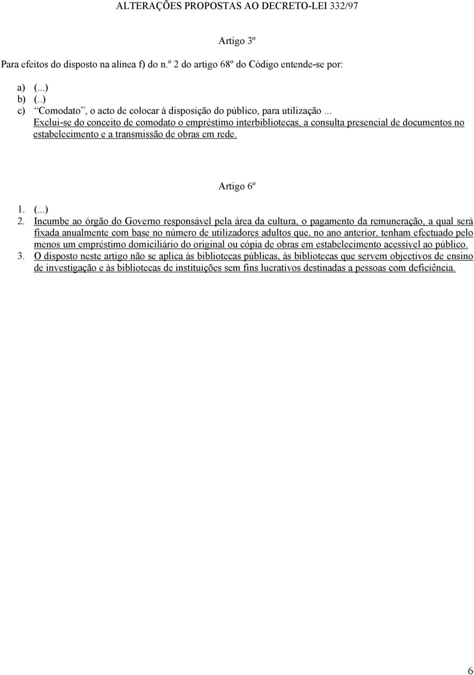 .. Exclui-se do conceito de comodato o empréstimo interbibliotecas, a consulta presencial de documentos no estabelecimento e a transmissão de obras em rede. Artigo 6º 1. (...) 2.