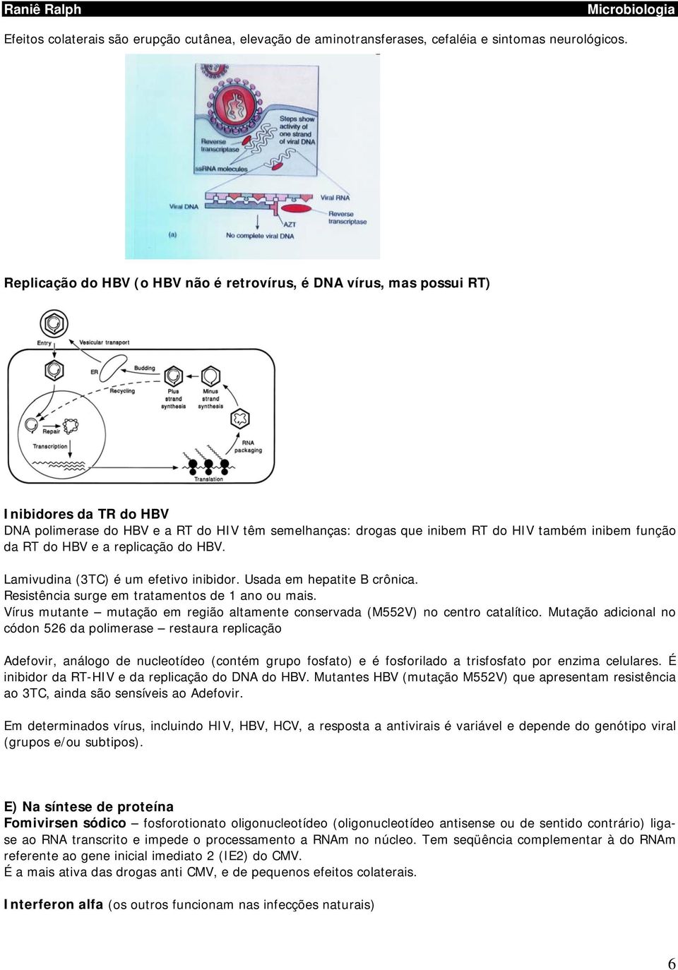 RT do HBV e a replicação do HBV. Lamivudina (3TC) é um efetivo inibidor. Usada em hepatite B crônica. Resistência surge em tratamentos de 1 ano ou mais.