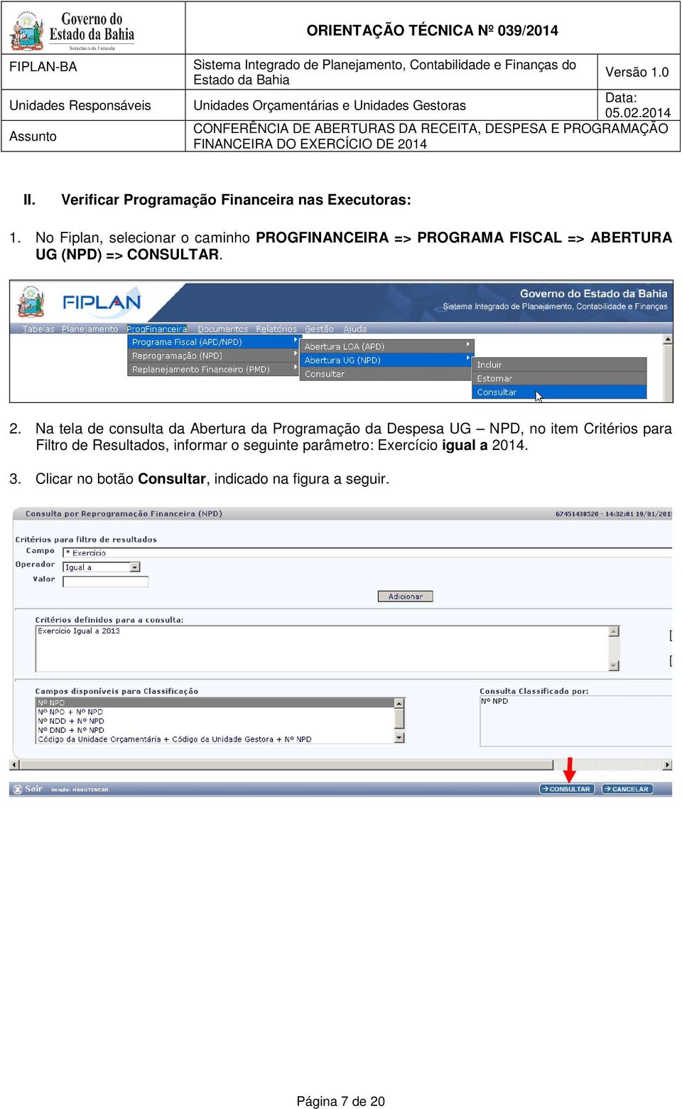 2. Na tela de consulta da Abertura da Programação da Despesa UG NPD, no item Critérios para Filtro