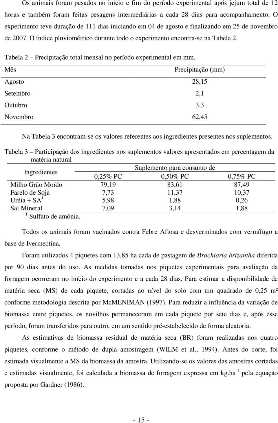 Tabela 2 Precipitação total mensal no período experimental em mm.