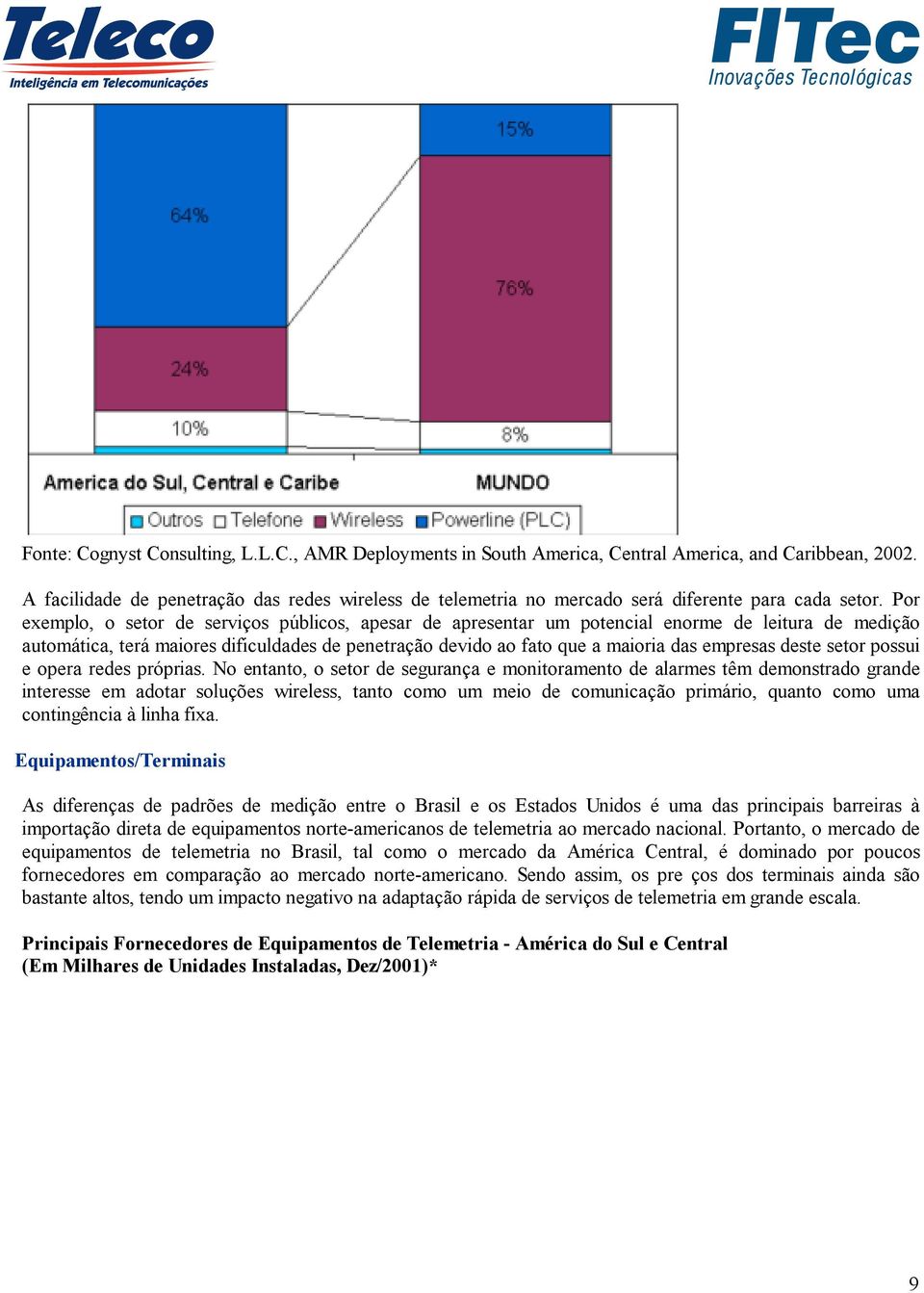 Por exemplo, o setor de serviços públicos, apesar de apresentar um potencial enorme de leitura de medição automática, terá maiores dificuldades de penetração devido ao fato que a maioria das empresas