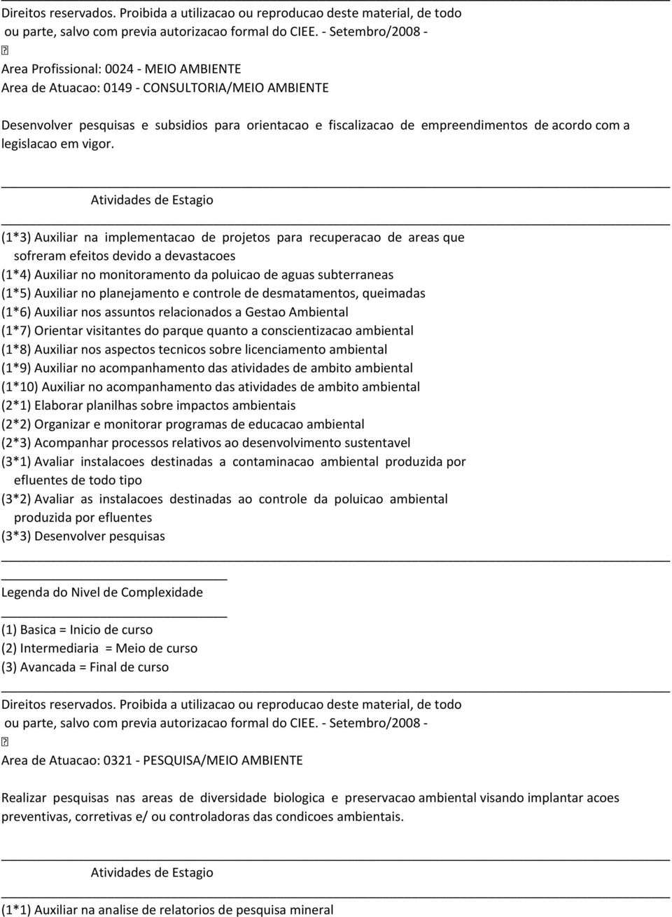 (1*3) Auxiliar na implementacao de projetos para recuperacao de areas que sofreram efeitos devido a devastacoes (1*4) Auxiliar no monitoramento da poluicao de aguas subterraneas (1*5) Auxiliar no