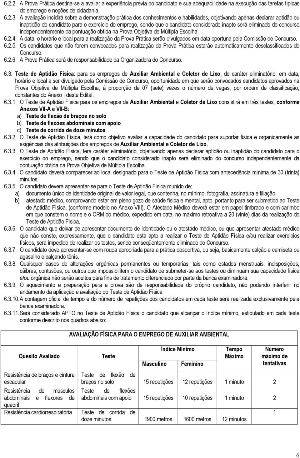 considerado inapto será eliminado do concurso independentemente da pontuação obtida na Prova Objetiva de Múltipla Escolha. 6.2.4.