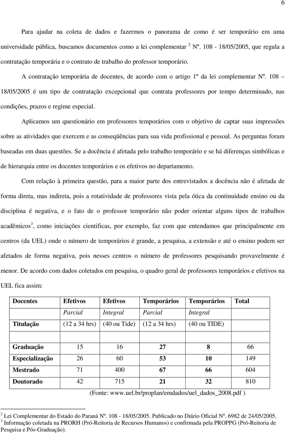 108 18/05/2005 é um tipo de contratação excepcional que contrata professores por tempo determinado, nas condições, prazos e regime especial.