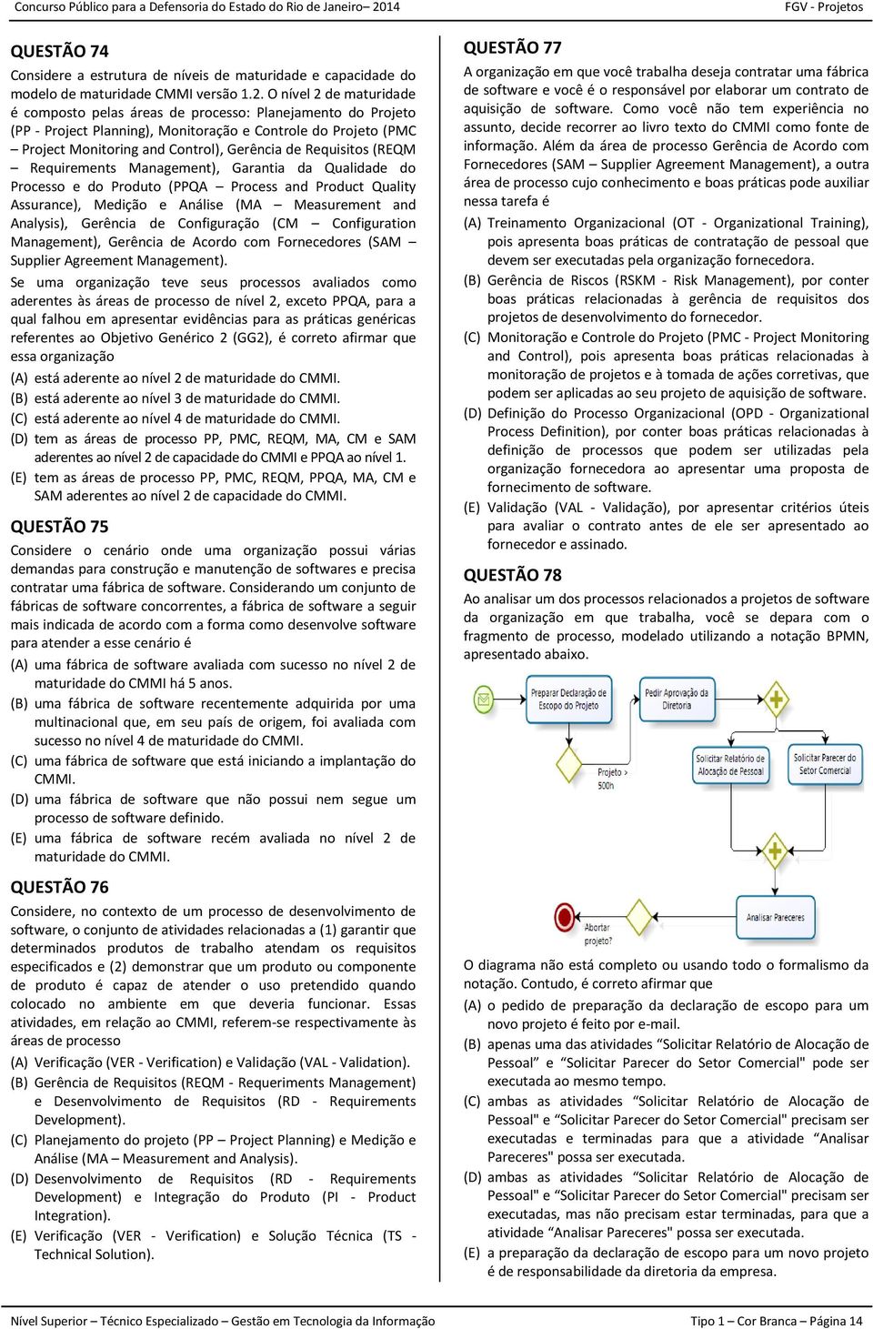 Requisitos (REQM Requirements Management), Garantia da Qualidade do Processo e do Produto (PPQA Process and Product Quality Assurance), Medição e Análise (MA Measurement and Analysis), Gerência de