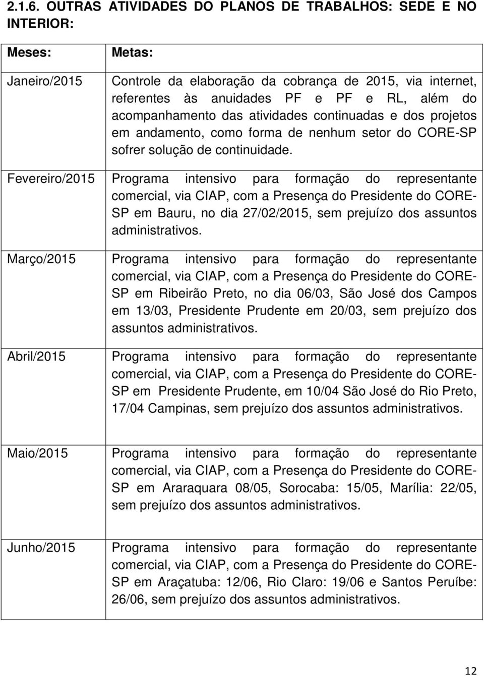 acompanhamento das atividades continuadas e dos projetos em andamento, como forma de nenhum setor do CORE-SP sofrer solução de continuidade.