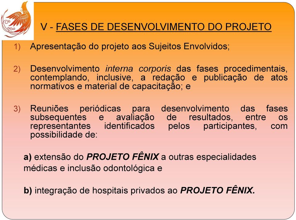 desenvolvimento das fases subsequentes e avaliação de resultados, entre os representantes identificados pelos participantes, com