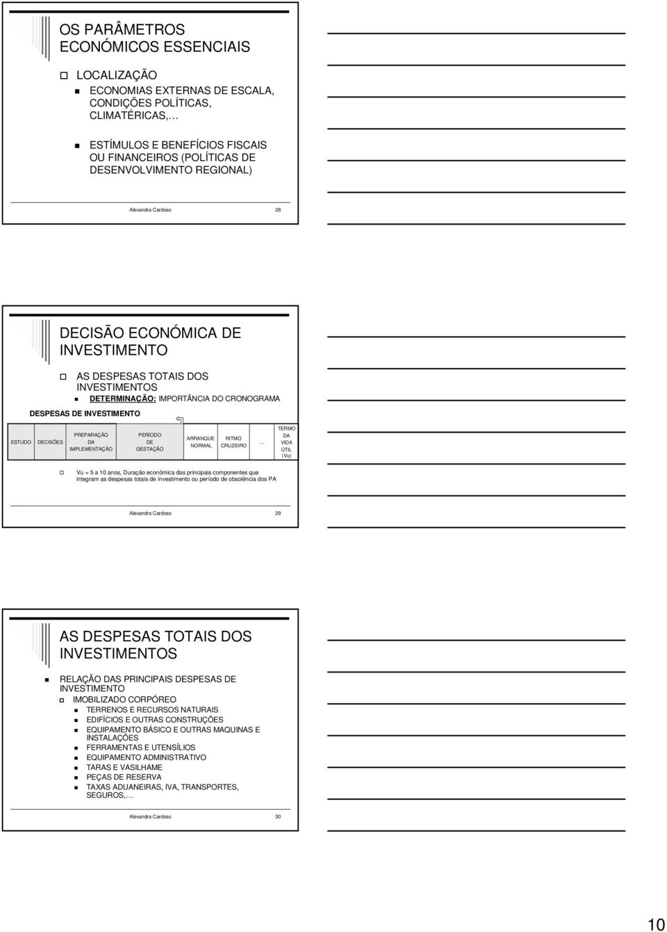 RITMO CRUZEIRO TERMO DA VIDA ÚTIL (Vu) Vu = 5 a 10 anos, Duração económica das principais componentes que integram as despesas totais de investimento ou período de obsolência dos PA Alexandra Cardoso