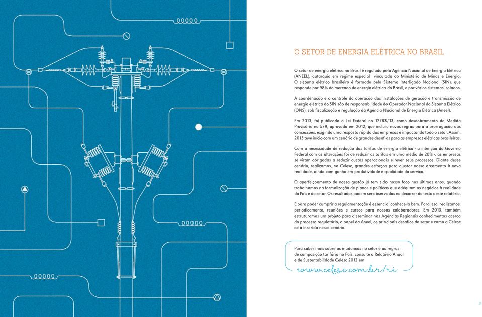 A coordenação e o controle da operação das instalações de geração e transmissão de energia elétrica do SIN são de responsabilidade do Operador Nacional do Sistema Elétrico (ONS), sob fiscalização e