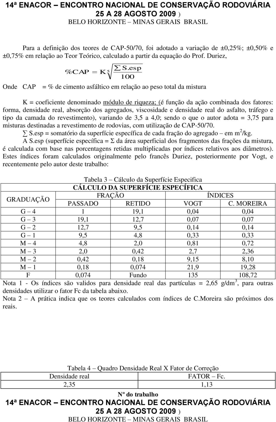 esp 100 K = coeficiente denominado módulo de riqueza; (é função da ação combinada dos fatores: forma, densidade real, absorção dos agregados, viscosidade e densidade real do asfalto, tráfego e tipo