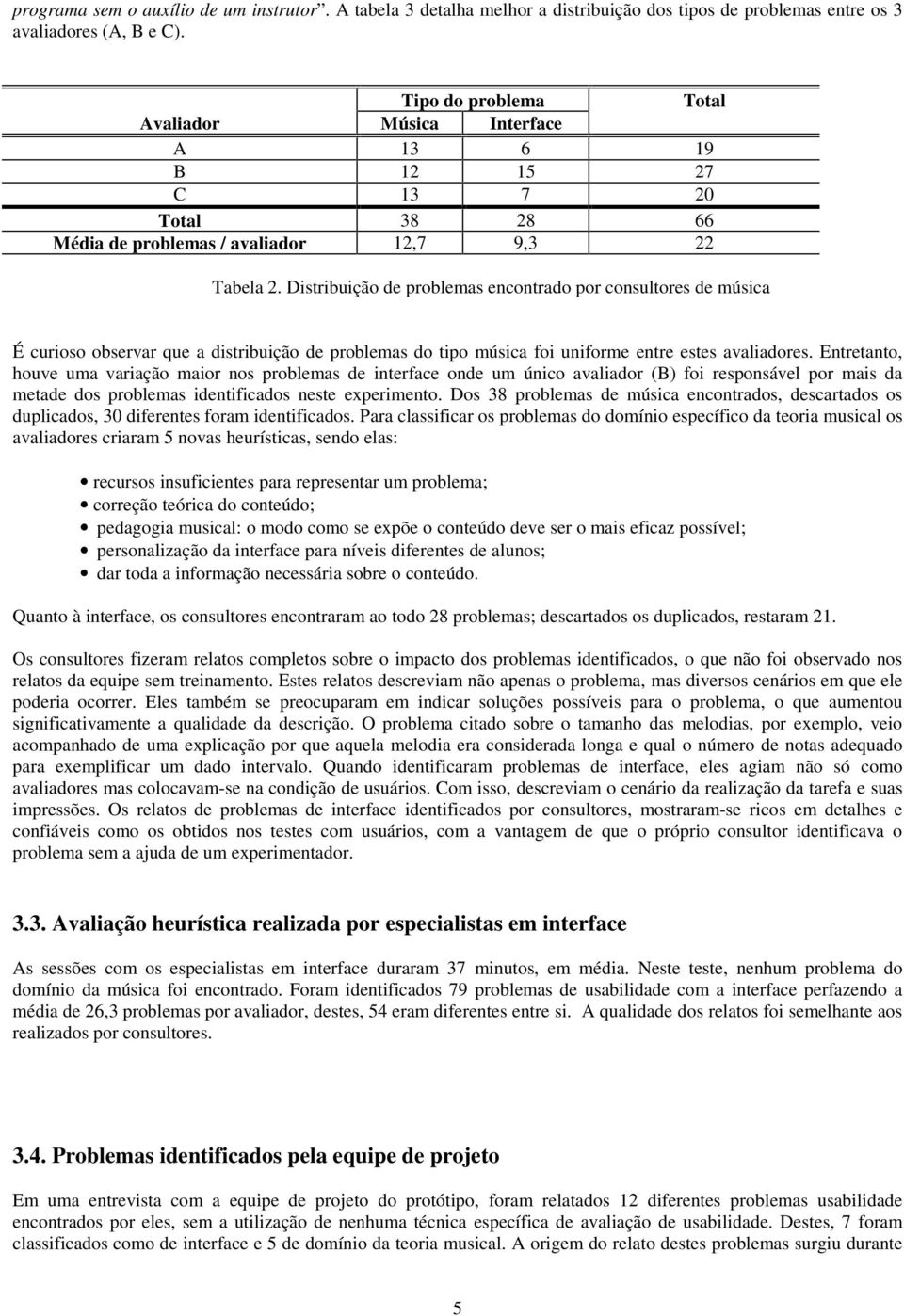 Distribuição de problemas encontrado por consultores de música É curioso observar que a distribuição de problemas do tipo música foi uniforme entre estes avaliadores.