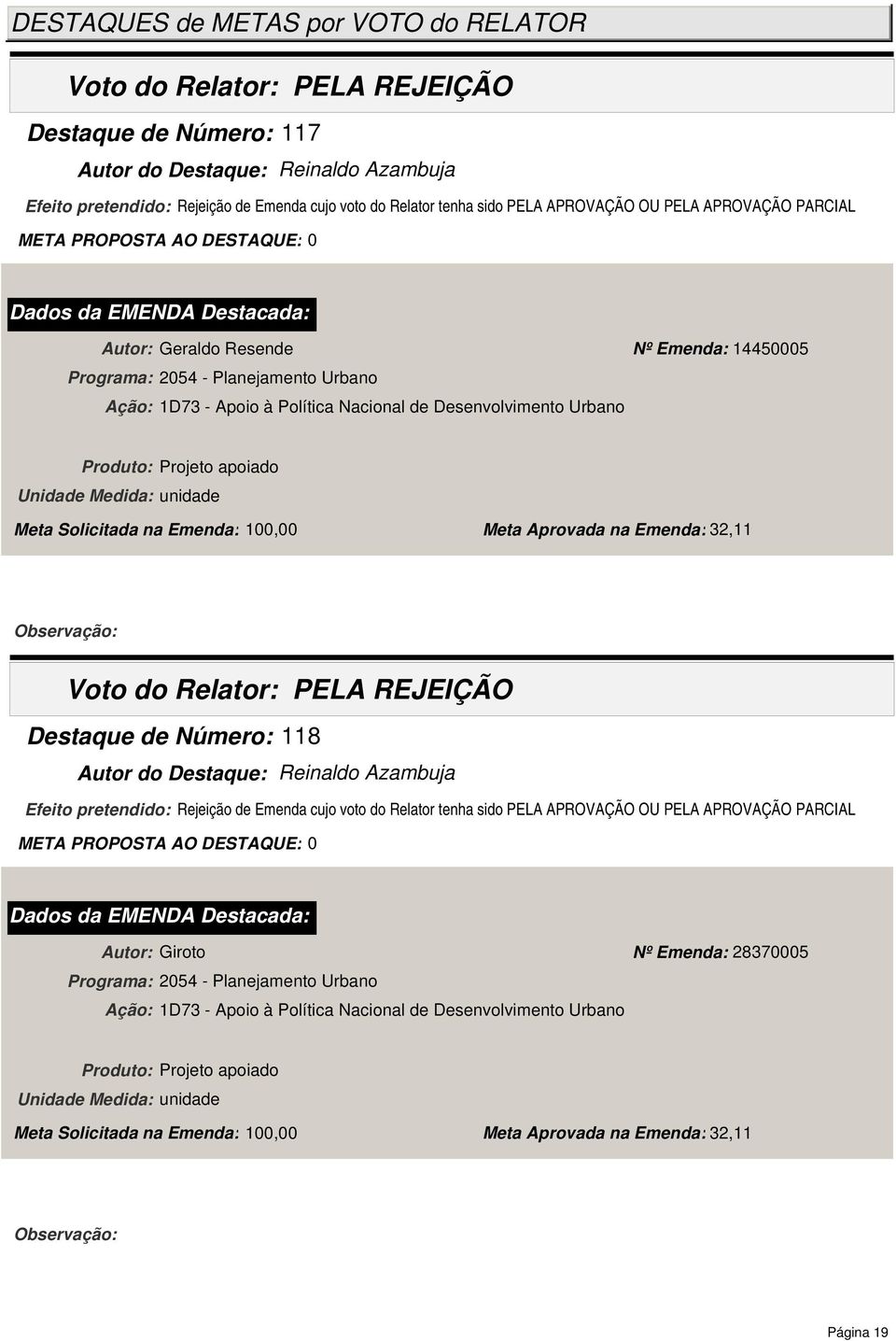 Emenda: 32,11 Destaque de Número: 118 Autor do Destaque: Reinaldo Azambuja Efeito pretendido: Rejeição de Emenda cujo voto do Relator tenha sido PELA APROVAÇÃO OU PELA APROVAÇÃO PARCIAL Autor: Giroto