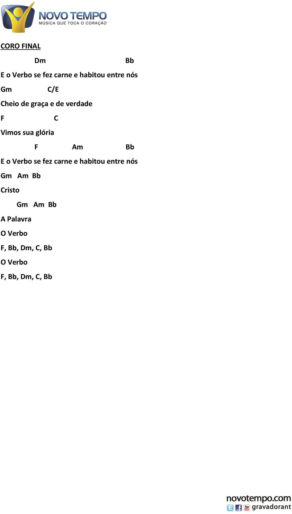 o Verbo se fez carne e habitou entre nós m Am Bb risto m