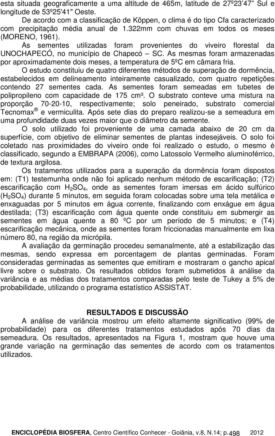 As sementes utilizadas foram provenientes do viveiro florestal da UNOCHAPECÓ, no município de Chapecó SC.