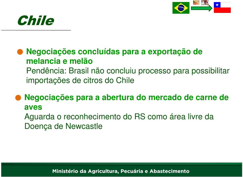 de citros do Chile Negociações para a abertura do mercado de carne de