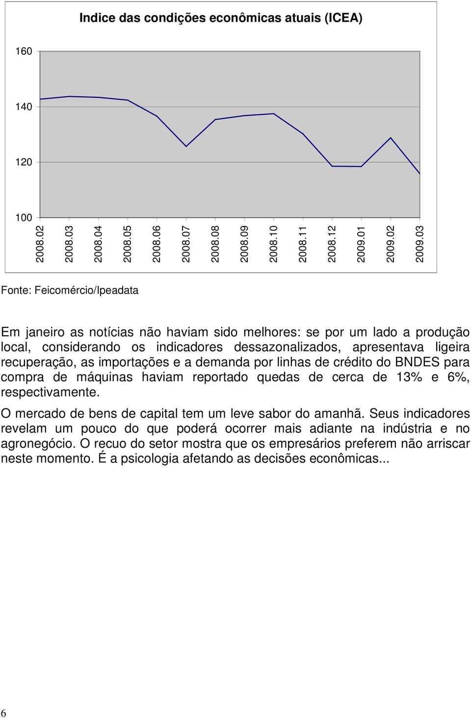 importações e a demanda por linhas de crédito do BNDES para compra de máquinas haviam reportado quedas de cerca de 13% e 6%, respectivamente. O mercado de bens de capital tem um leve sabor do amanhã.