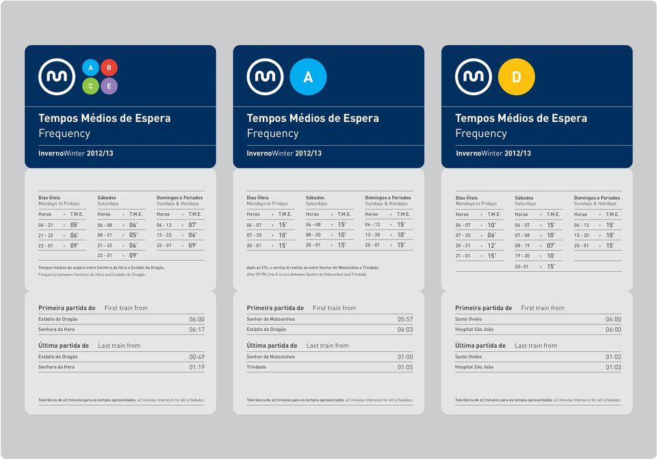 Domingos e Feriados Sundays & Holidays Horas T.M.E.
