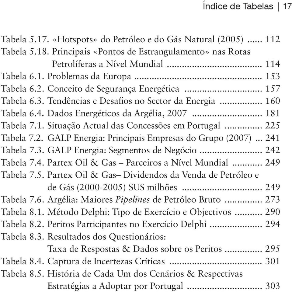 .. 225 Tabela 7.2. GALP Energia: Principais Empresas do Grupo (2007)... 241 Tabela 7.3. GALP Energia: Segmentos de Negócio... 242 Tabela 7.4. Partex Oil & Gas Parceiros a Nível Mundial... 249 Tabela 7.