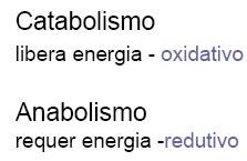 Metabolismo Processo geral por meio do qual os sistemas vivos adquirem e usam energia livre para realizarem suas Funções - Catabolismo: reações que convertem energia