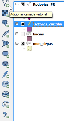 QGIS ADICIONAR DADOS VETORIAIS Shapefile - Mandatory files :.shp shape format; the feature geometry itself.