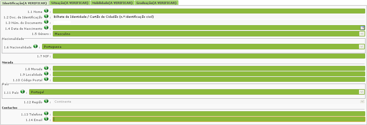 3 Candidatura eletrónica 3.1 Identificação Esta página apresenta os dados relativos à identificação que o docente inseriu na altura do preenchimento da respetiva Inscrição Obrigatória/Registo.