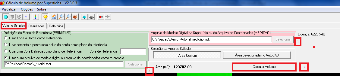 Abra o Módulo de Volumes por superfície: Posição> Seções e Volume> Volume entre superfícies.