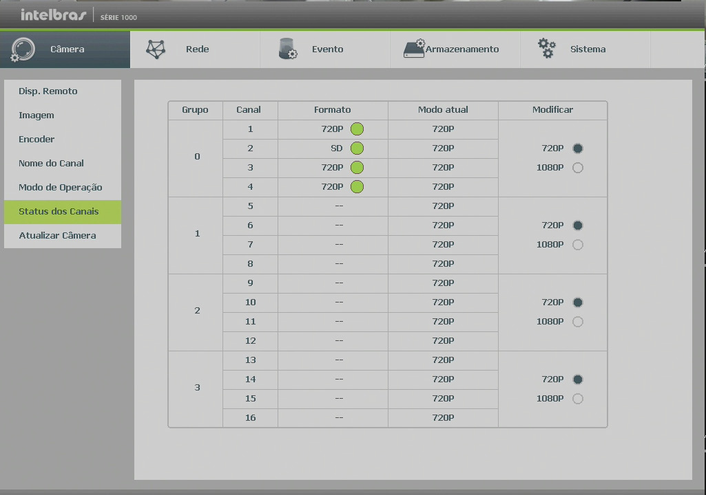 Atualizar câmera Rede O ícone de ajustes de Rede nos permite acesso às configurações de interface de rede do DVR.