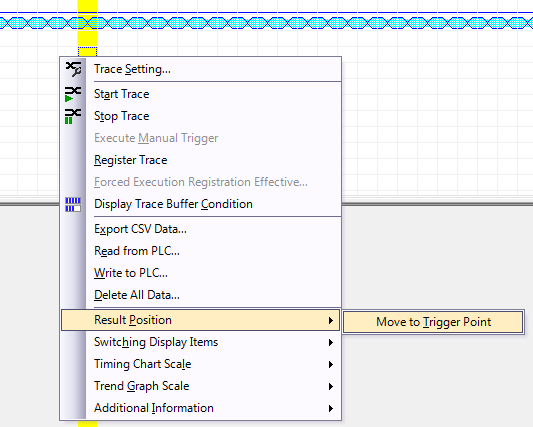 o) Após a execução do trigger, a janela de progresso do Trace deve ser totalmente preenchida e aparecerão os gráficos dos sinais, como abaixo; Cada coluna é uma amostra Número da amostra Houve