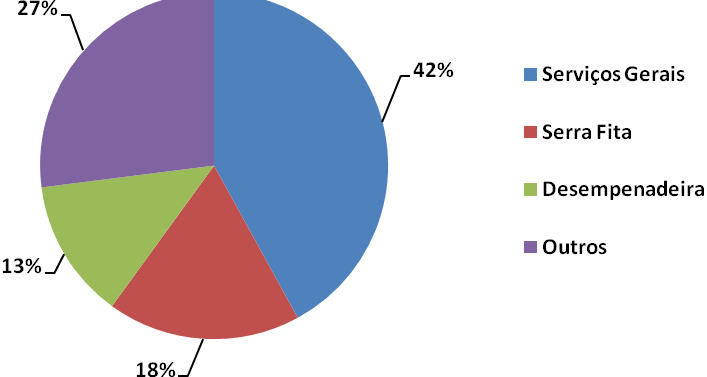 qual teve o maior índice, seguido da serra-fita com 13%.