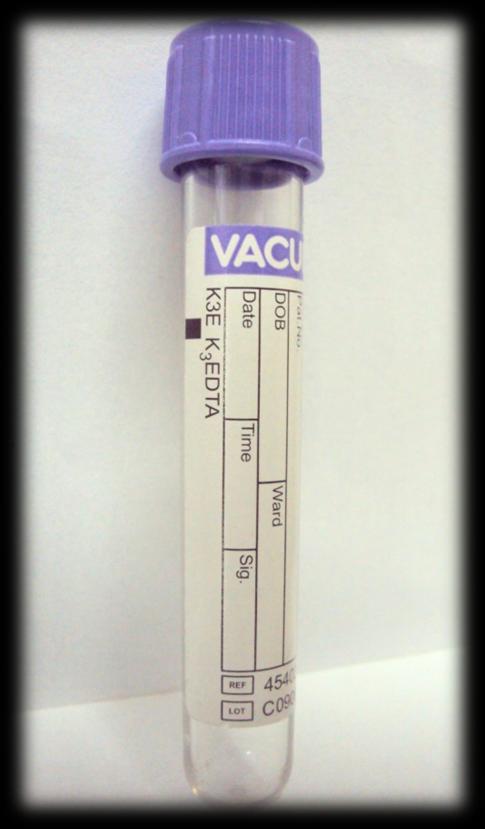 5. Tubo estéril, com vácuo, rotulado e com tampa de borracha (Vacutainer) de 7 a 10 ml (com ou sem anticoagulante, dependendo da