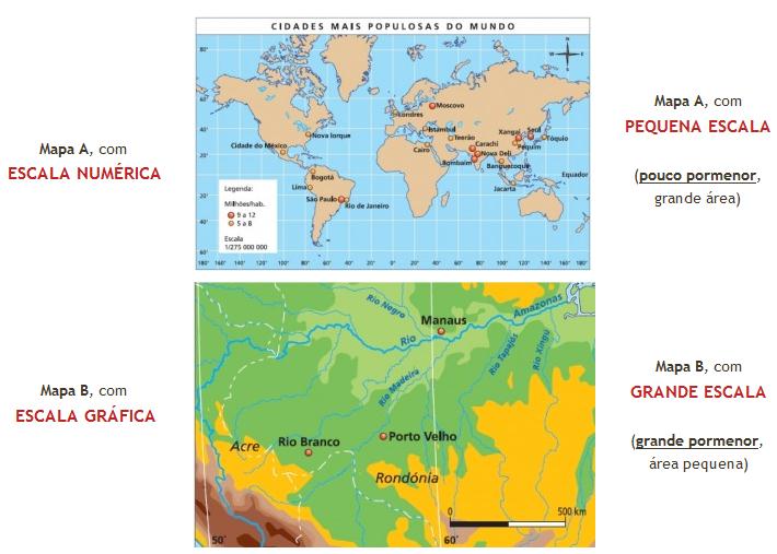 Representam grandes áreas, como o mundo (Mapa A).