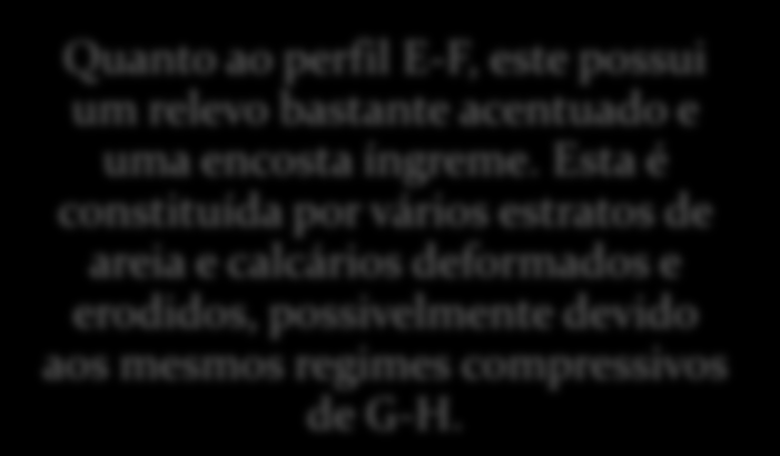 Quanto ao perfil E-F, este possui um relevo bastante acentuado e uma encosta íngreme.