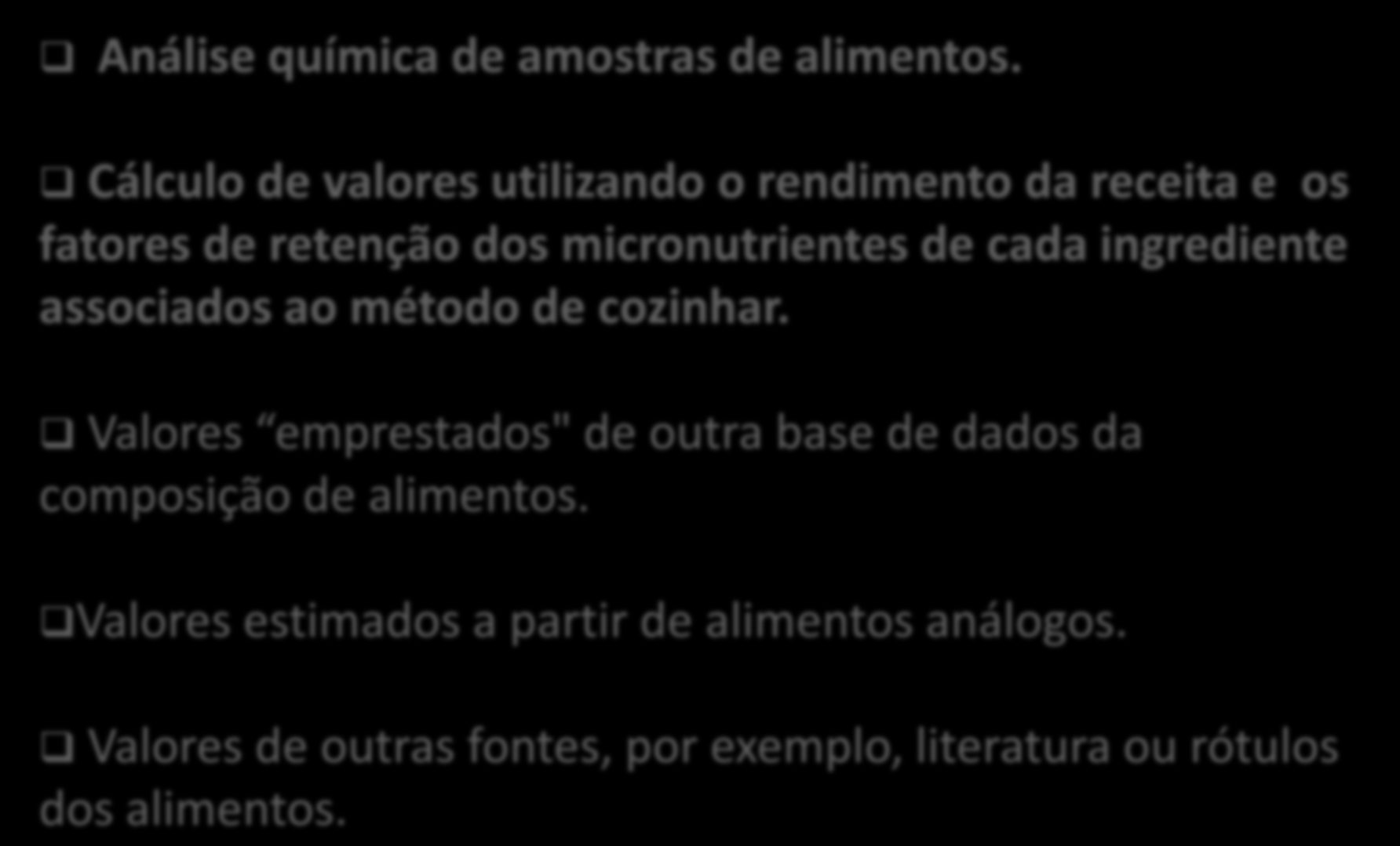 Métodos de Compilação Análise química de amostras de alimentos.