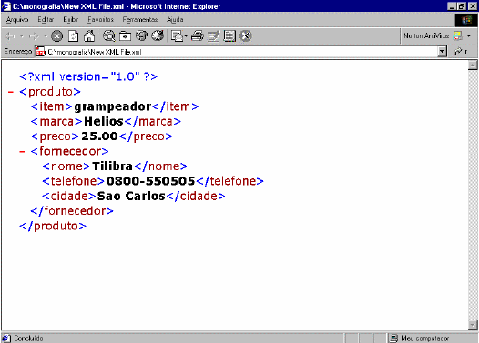 25 Quadro 1 - Exemplo de um documento XML 2.4 TRABALHOS CORRELATOS No trabalho de conclusão de curso concluído por José Voss Junior (VOSS JUNIOR, 2004), tendo como orientador o Prof.