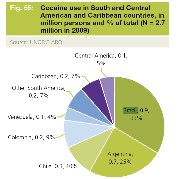 Em 2009, 9,6% dos casos de tratamentos foram relacionados ao uso de opióides. (pág.51) 2.4 Tráfico Apreensões 3. O MERCADO DE COCA/COCAÍNA 3.