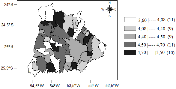 Figura 4 Distribuição do IDEB utilizando quintis. 5.