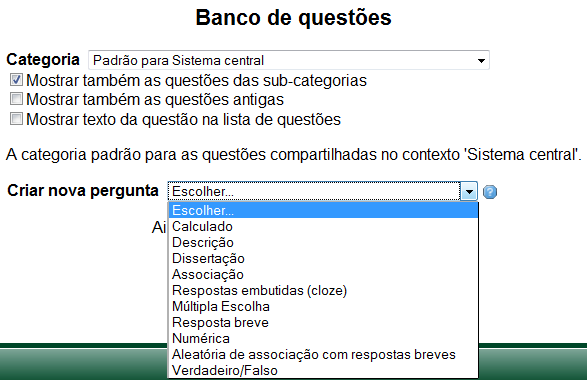 Para criar uma categoria clique na opção categoria, que está localizada na barra superior da estrutura geral do questionário.