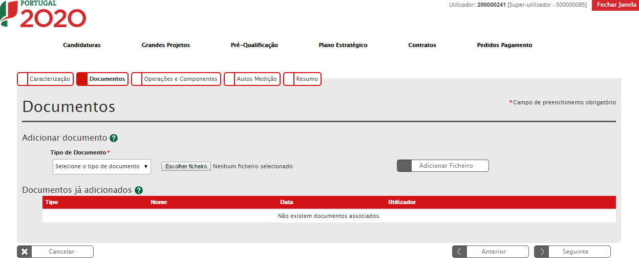 Passo 2 - Documentos Figura 11 Inserir Contratos - Documentos Ecrã que permite inserir documentos associados a um contrato no Balcão 2020.