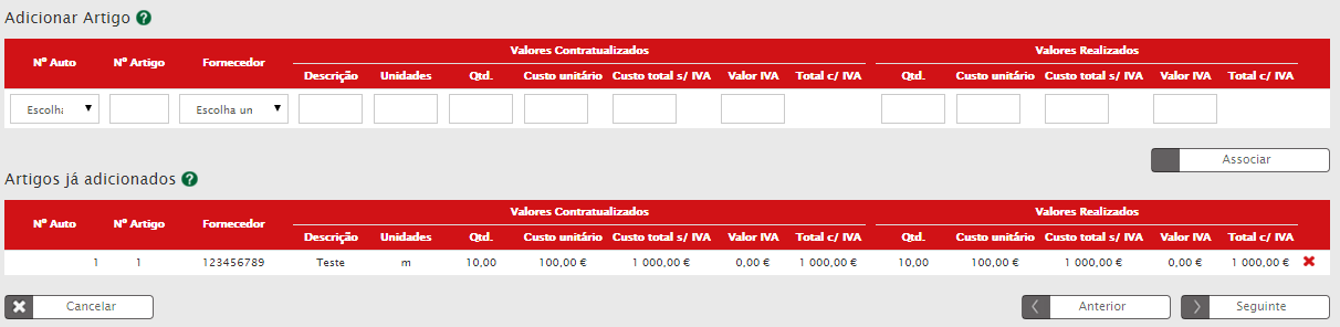 Adicionar Auto de Medição: Caso pretenda inserir os dados através do ecrã deverá começar por Adicionar Autos de Medição.